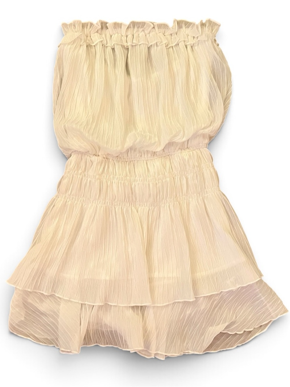 glam white Strapless Ruffled Mini Dress